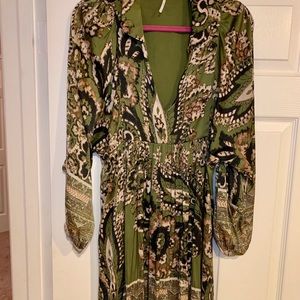 Free people green print collared dress